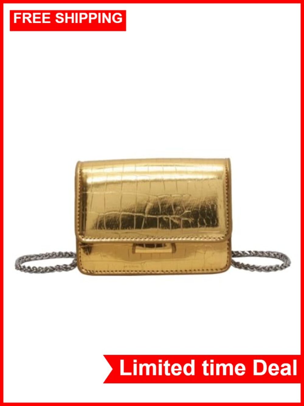 Metallic PU Leather Mini Crossbody Bag Glitter Clutch Evening Purse